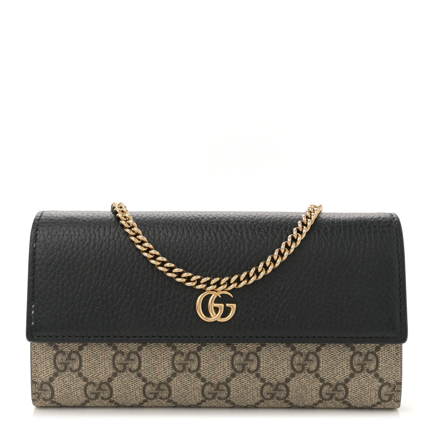 Gucci Dollar Calfskin GG Supreme Monogram Petite GG Marmont Wallet Chain Bag Black Beige Ebony 1 of 13