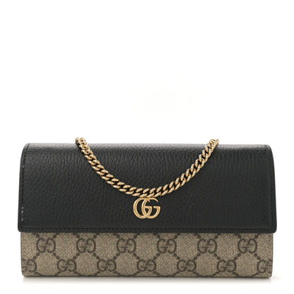 Gucci Dollar Calfskin GG Supreme Monogram Petite GG Marmont Wallet Chain Bag Black Beige Ebony 1 of 13