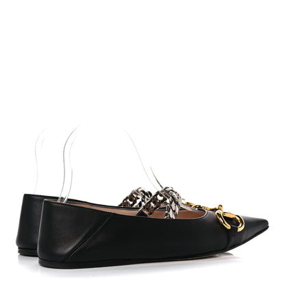 Gucci Nappa Lumiere Deva Horsebit Chain Embellished Flats 37 Black 4 of 11