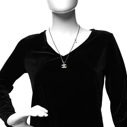 Chanel Crystal CC Pendant Necklace Silver Black 2 of 5