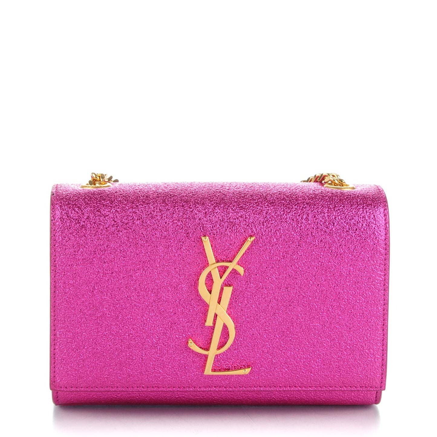 Metallic Calfskin Small Classic Monogram Kate Satchel Fuchsia