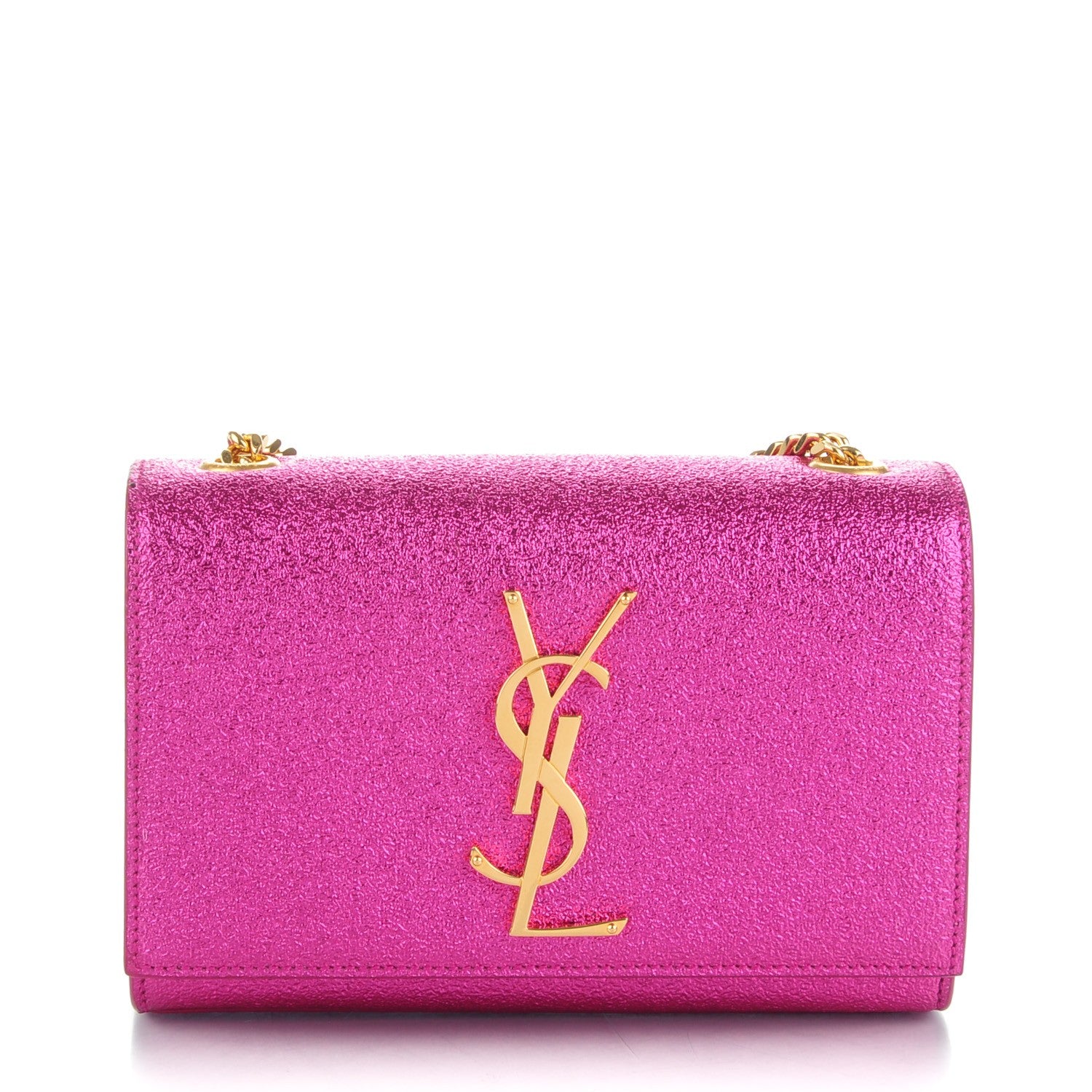 Saint Laurent Metallic Calfskin Small Classic Monogram Kate Satchel Fuchsia 1 of 6