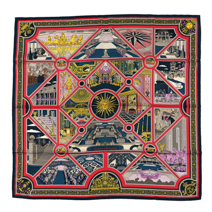 Hermes Silk Flanerie A Versailles Scarf 90 Ardoise Rouge Jaune 1 of 3
