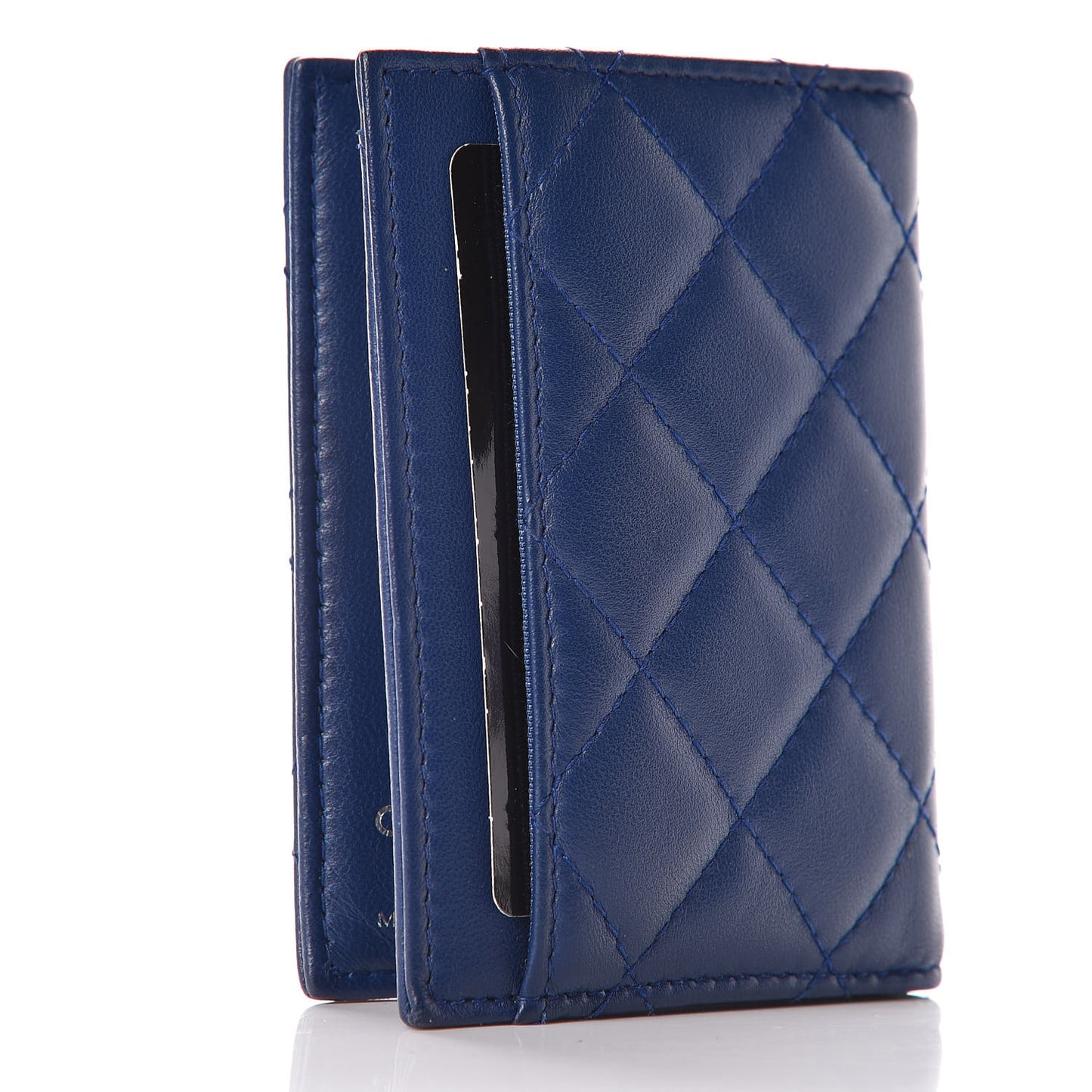 Lambskin Quilted Card Holder Wallet Blue