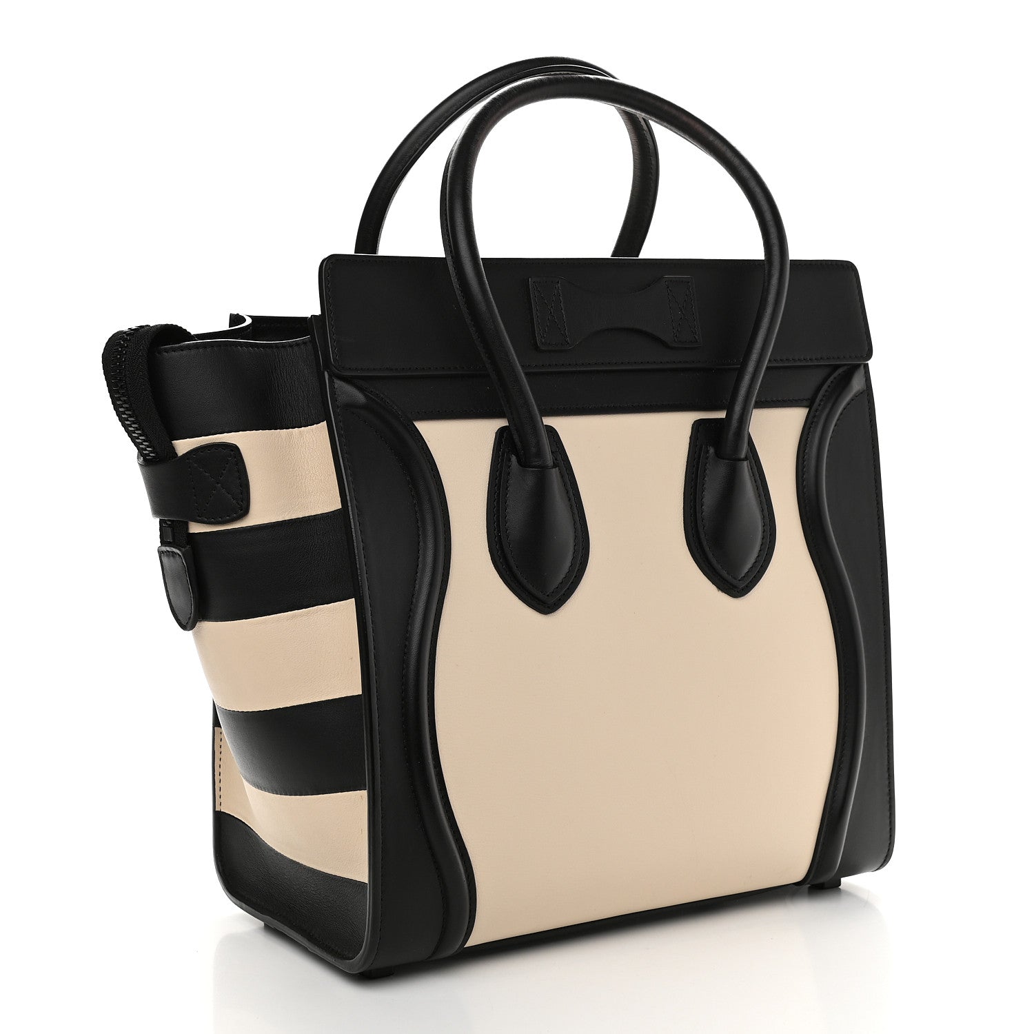 Celine Smooth Calfskin Bi-Color Striped Micro Luggage Black 3 of 9