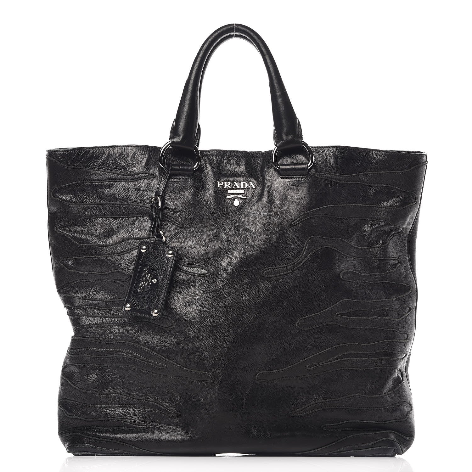 Prada Calfskin Zebra Striped Tote Bag Black 1 of 15