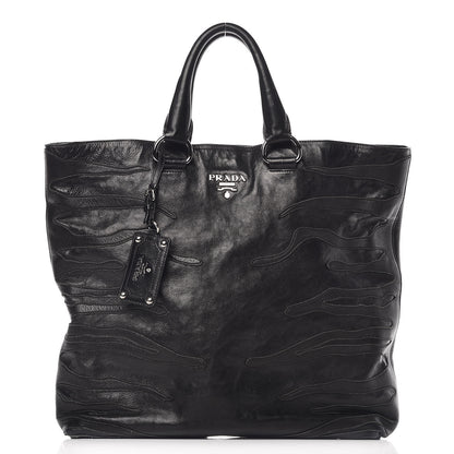 Prada Calfskin Zebra Striped Tote Bag Black 1 of 15