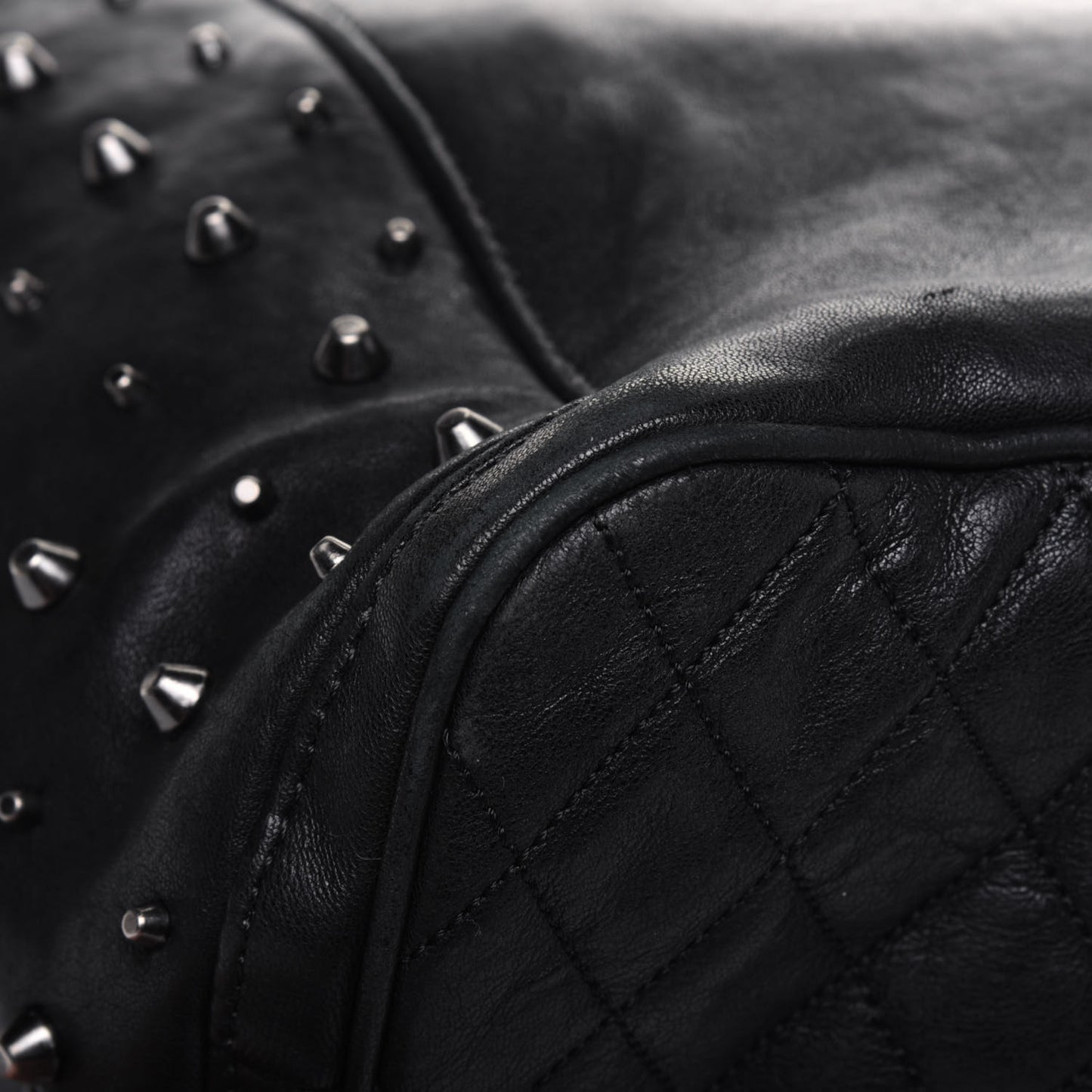 Lambskin Studded Blare Tote Black