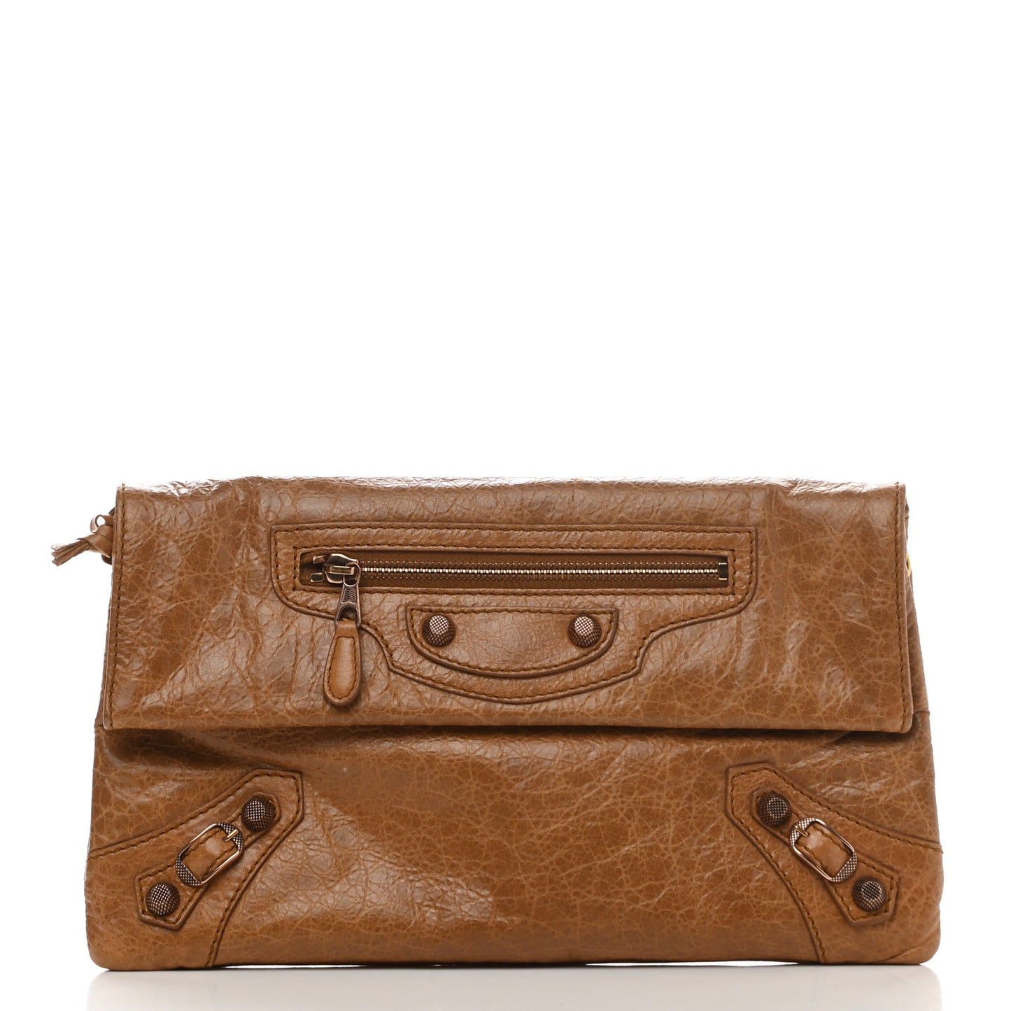 Agneau Giant 12 Gold Hardware Envelope Strap Clutch Cumin