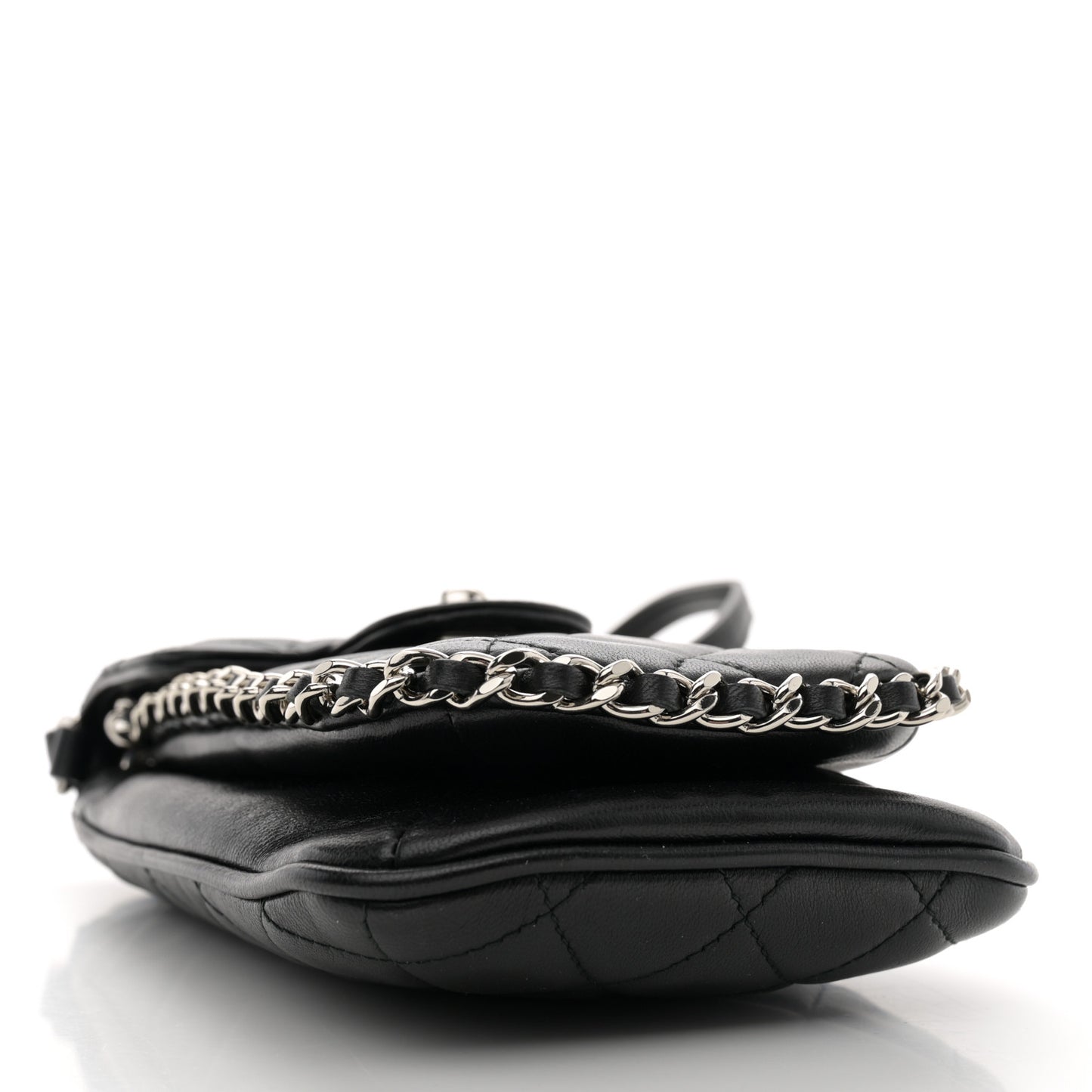 Lambskin Quilted Chain Around Flap Crossbody Black