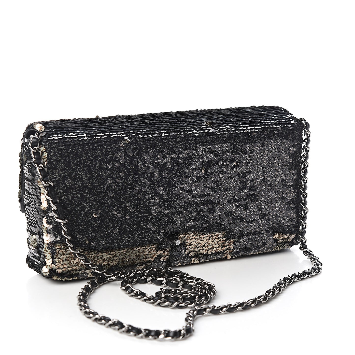 Sequin Mini Flap Beige Black