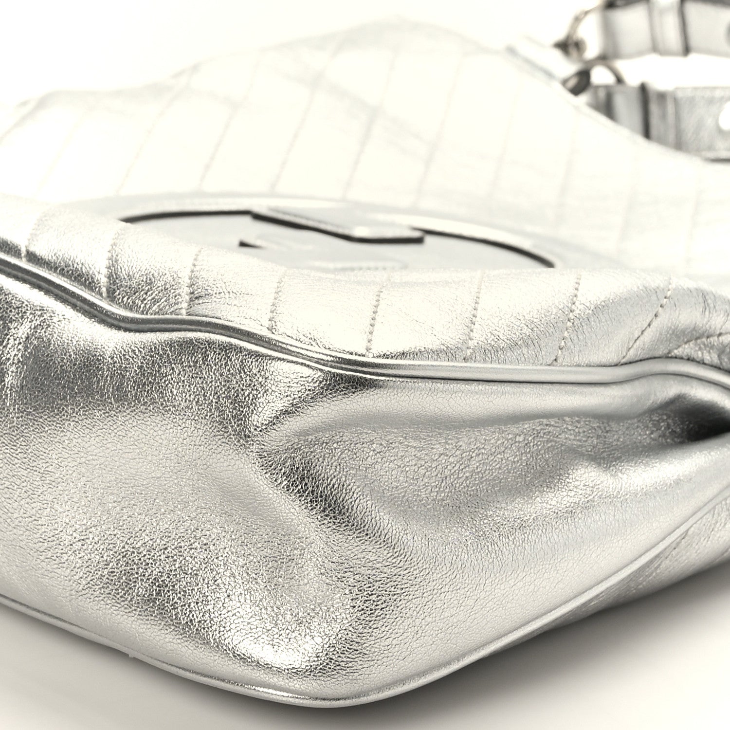 Gucci Metallic Sakai Be Green Calfskin Diagonal Stitched Medium Blondie Tote Silver 11 of 11