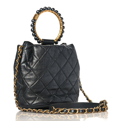 Chanel Metallic Lambskin Quilted Pearl Crown Drawstring Bag Anthracite 3 of 9