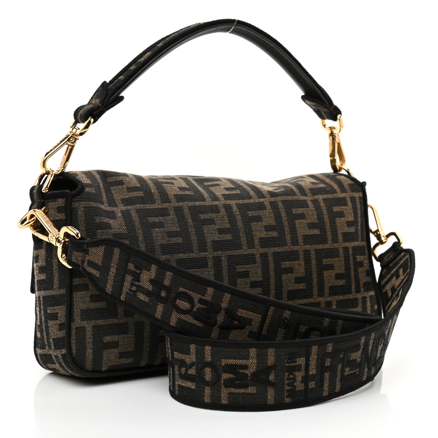 Fendi Fabric Jacquard FF 1974 Medium Baguette Tobacco Moro Black 3 of 8