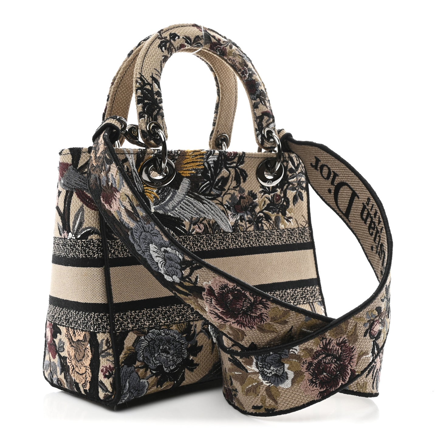 Canvas Embroidered Jardin D'Hiver Medium Lady D-Lite Beige Multicolor