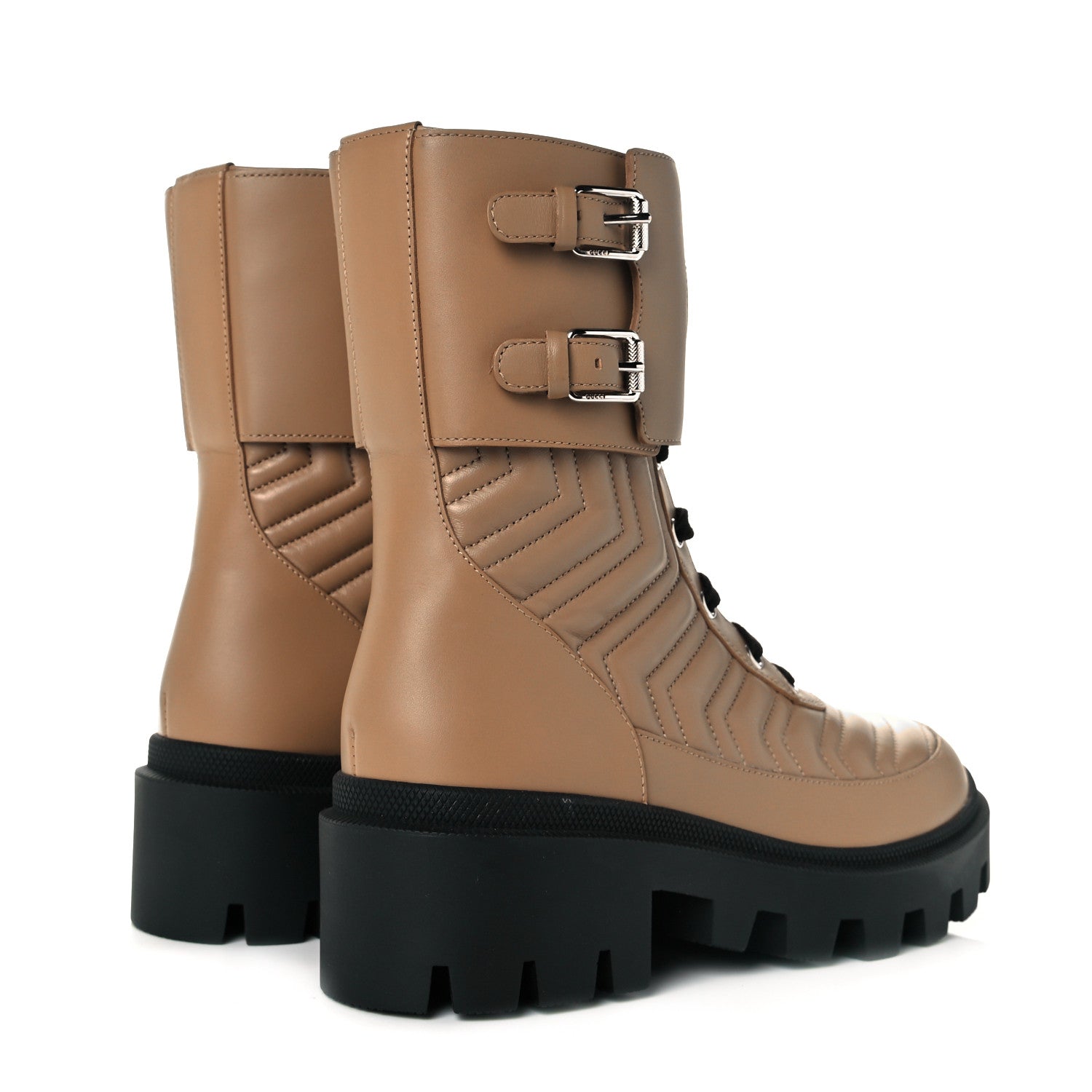 Gucci Nappa Frances GG Matelasse Platform Combat Boots 38 Natural Tan 4 of 9