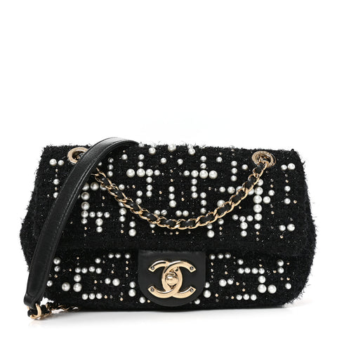 Tweed Pearl Small Cosmos Flap Black