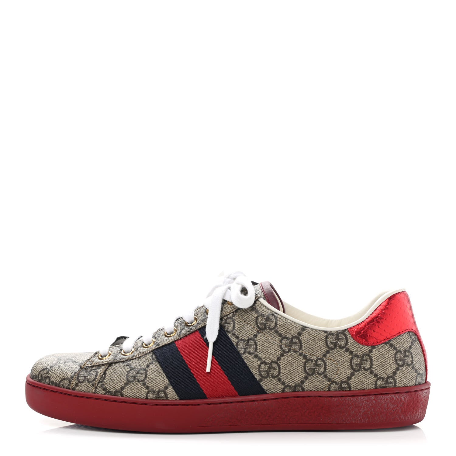Gucci GG Supreme Monogram Ayers Mens New Ace Low-Top Sneaker 7 Beige Red 1 of 32