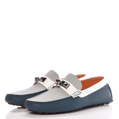 Hermes Epsom Mens Irving Driving Moccasin Loafers 43 Bleu Glacier Blanc Colvert 3 of 9
