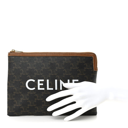 Celine Triomphe Canvas Lambskin Small Pouch Tan 2 of 9