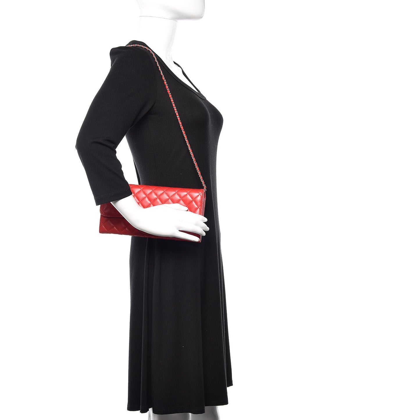 Lambskin Quilted Chain Clutch Flap Light Red