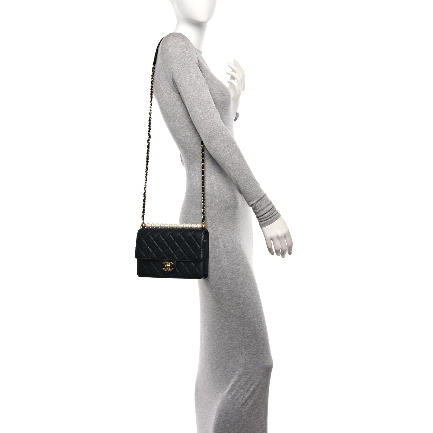 Chanel Lambskin Quilted Small Chic Pearls Flap Black 2 of 10