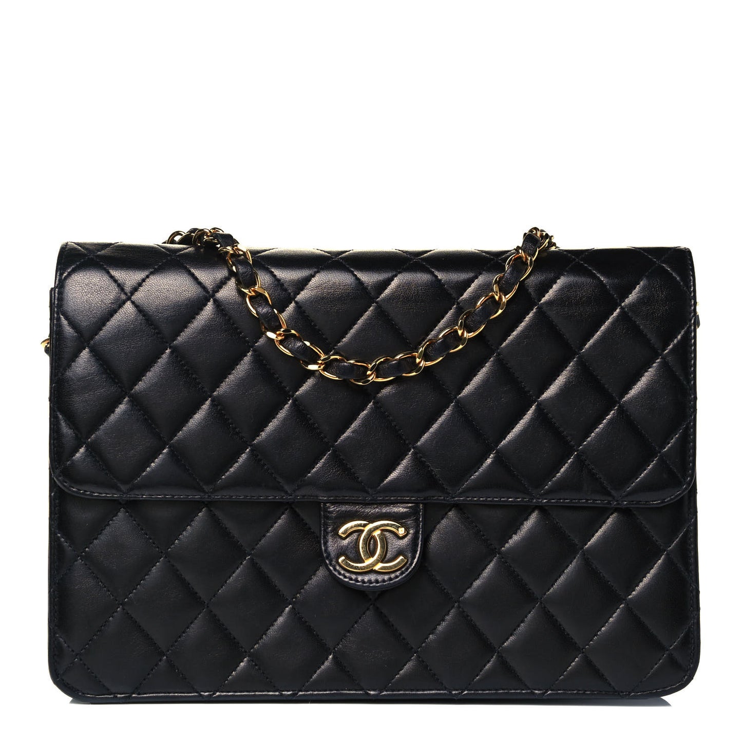 Lambskin Quilted Medium Single Flap Black