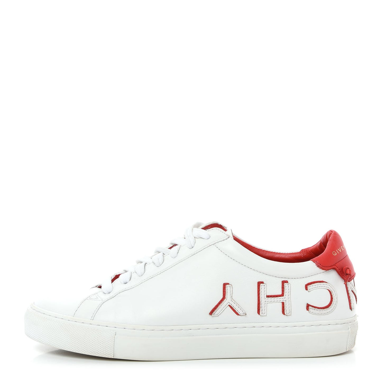 Calfskin Reverse Logo Womens Urban Street Sneakers 38.5 White Red
