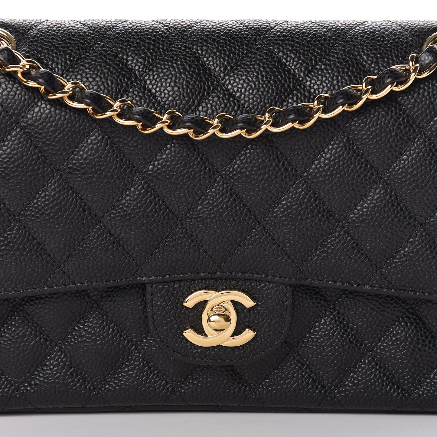 Caviar Quilted Medium Double Flap Black