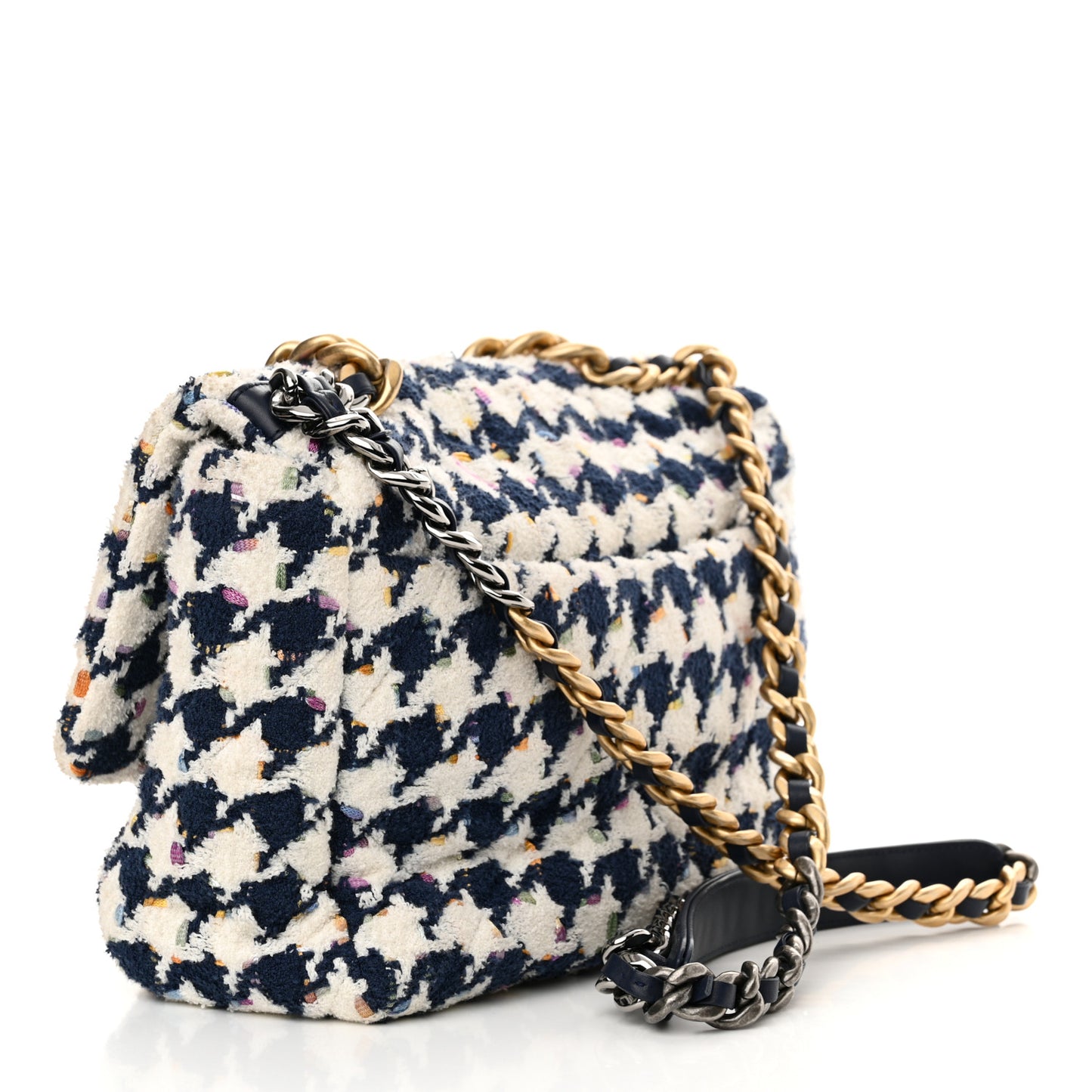 Tweed Quilted Large Chanel 19 Flap Ecru Navy Blue Multicolor