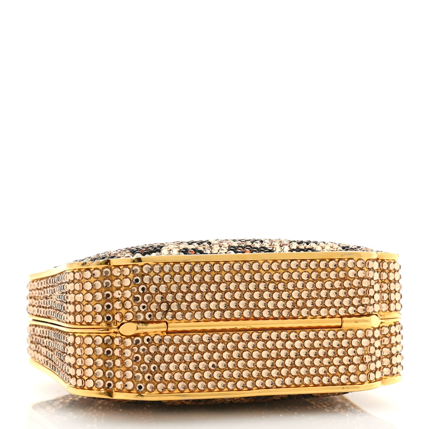 Crystal Leopard Minaudiere Clutch Brown Gold