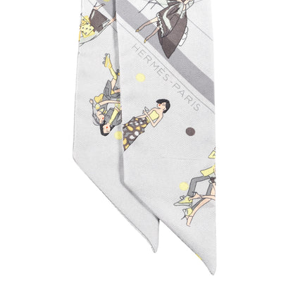 Hermes Silk Ex-Libris Les Parisie Twilly Gris Perle Jaune Soufre 2 of 4