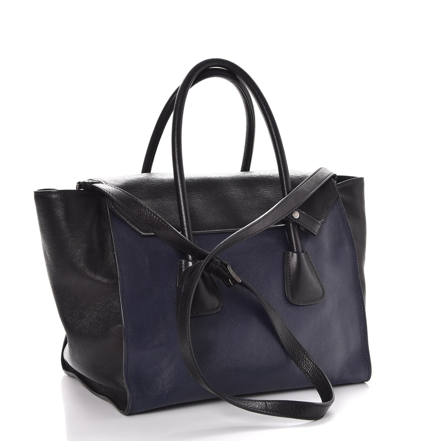 Glace Calfskin Large Twin Pocket Tote Baltico Black