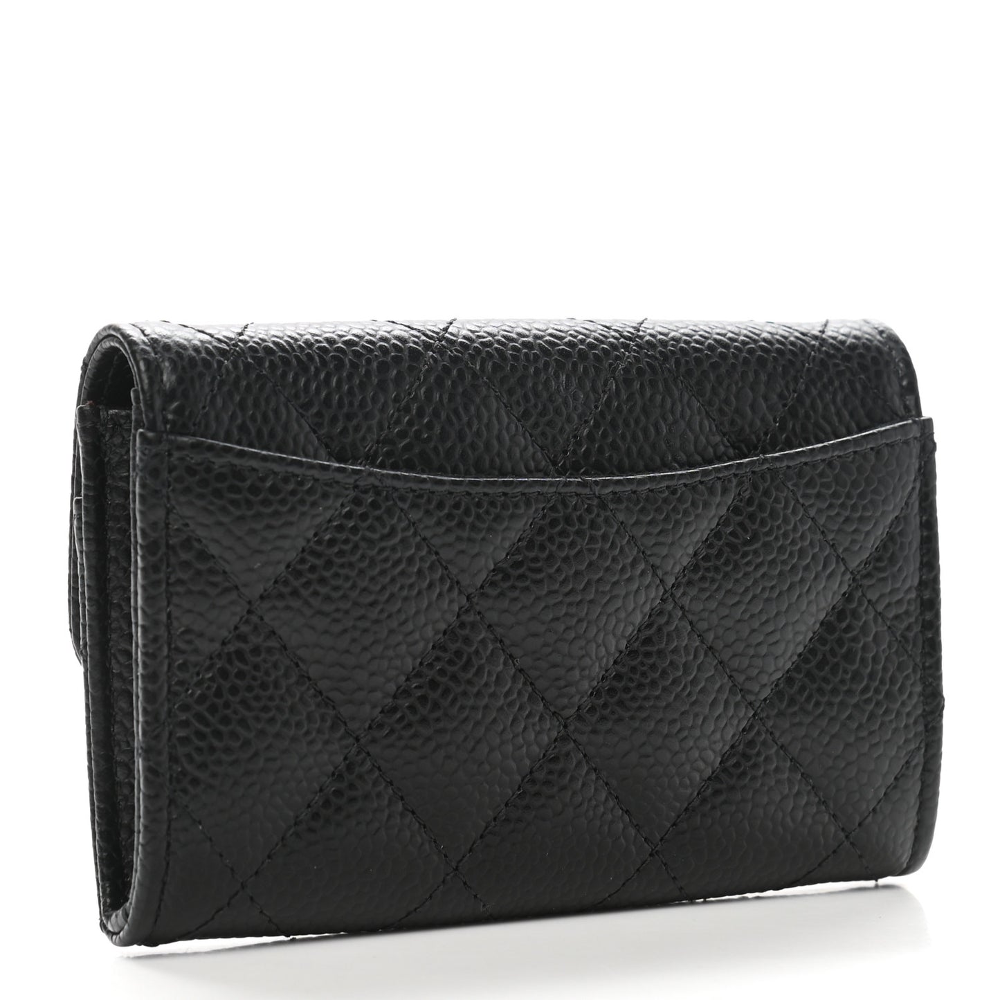 Caviar Quilted Flap Card Holder Wallet Black