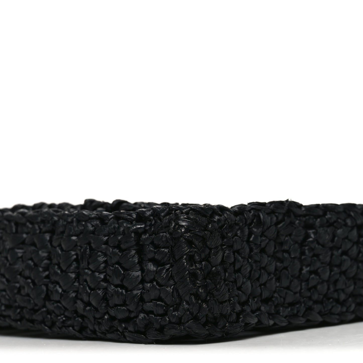Yarn Raffia Effect Crochet Logo Embroidered Tote Bag Black