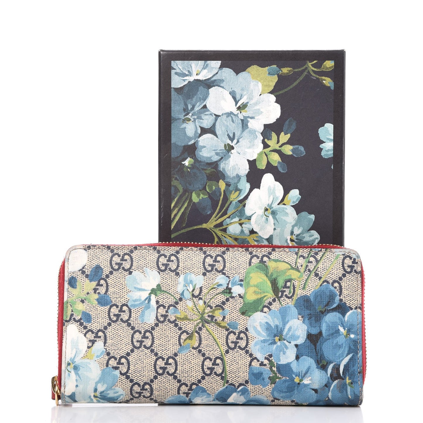 GG Supreme Monogram Blooms Zip Around Wallet Blue Red