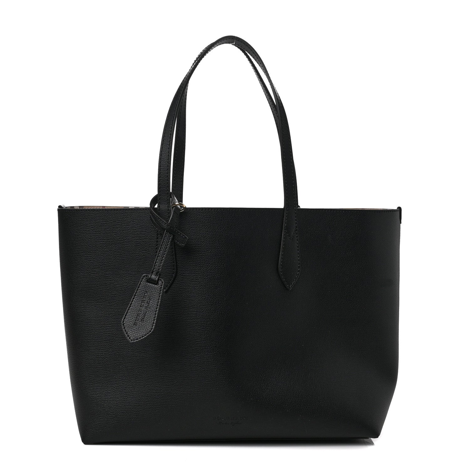 Burberry Grainy Calfskin Haymarket Check Medium Reversible Tote Black 1 of 6