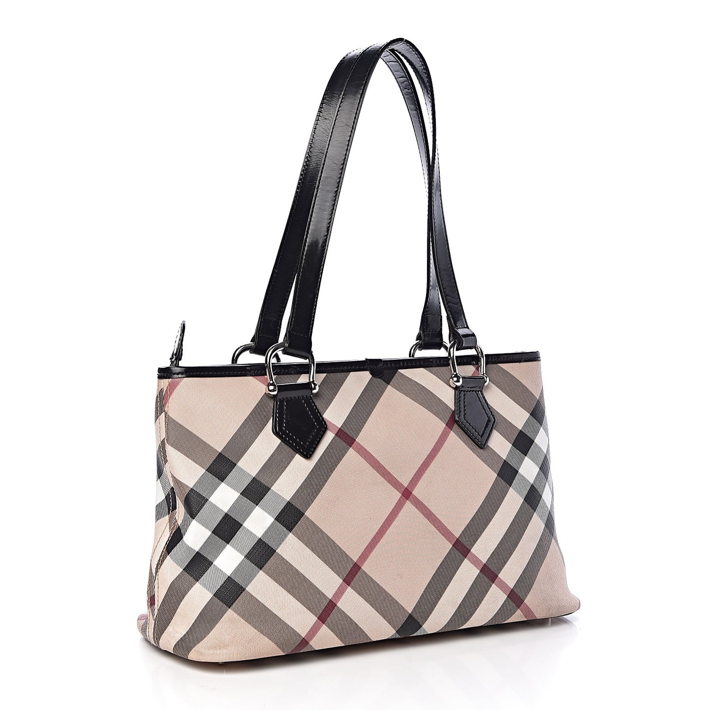 Patent Trim Nova Check Shopper Tote Black