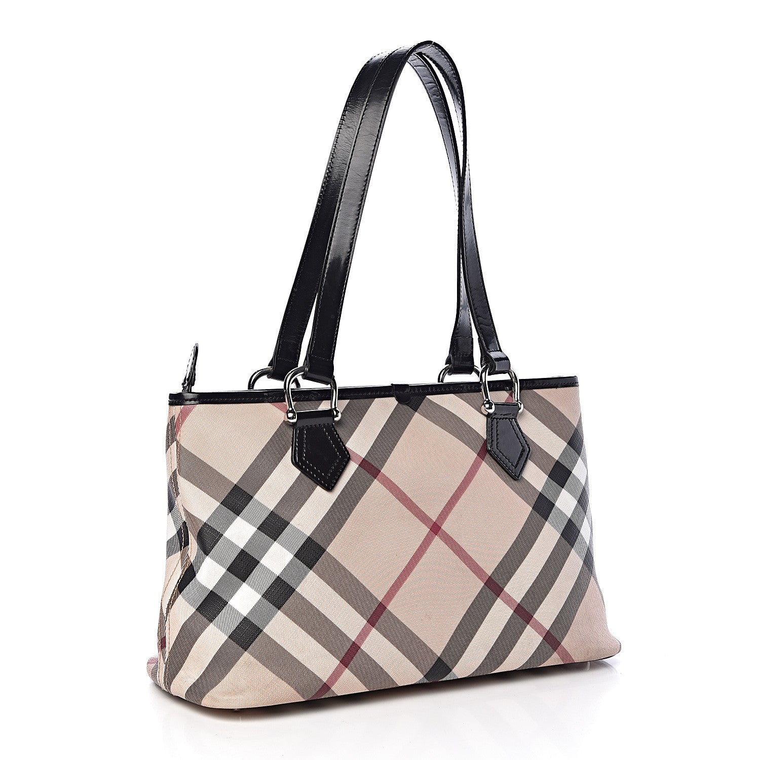 Burberry Patent Trim Nova Check Shopper Tote Black 3 of 16
