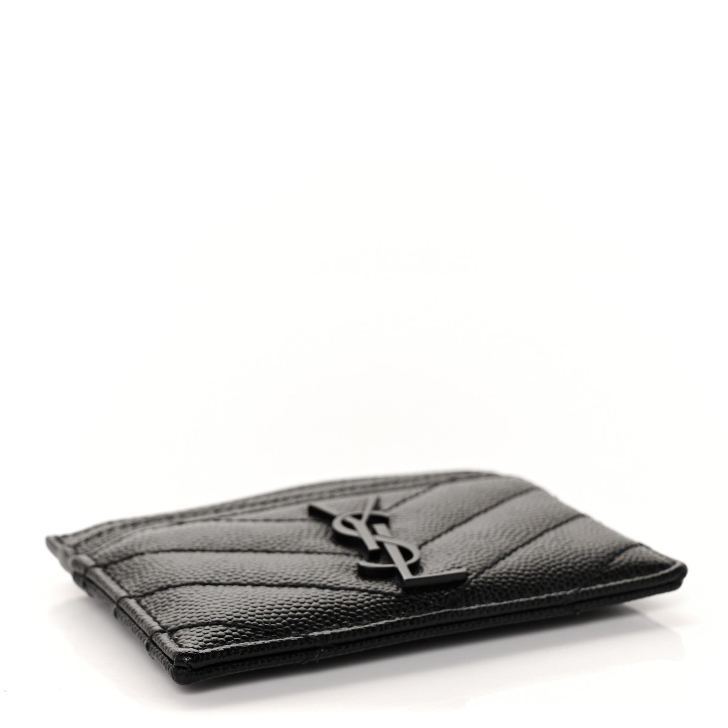 Saint Laurent Grain De Poudre Matelasse Chevron Monogram Credit Card Case Black 4 of 10