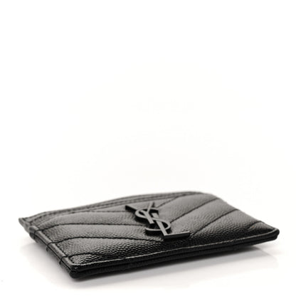 Saint Laurent Grain De Poudre Matelasse Chevron Monogram Credit Card Case Black 4 of 10