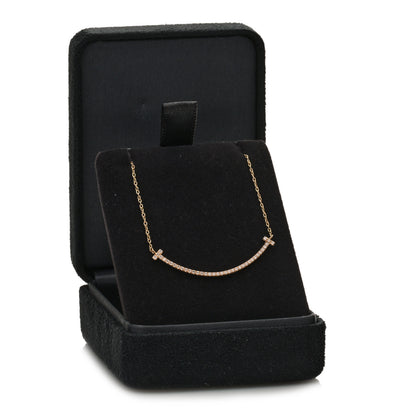 Tiffany 18K Rose Gold Diamond Small T Smile Pendant Necklace 4 of 4