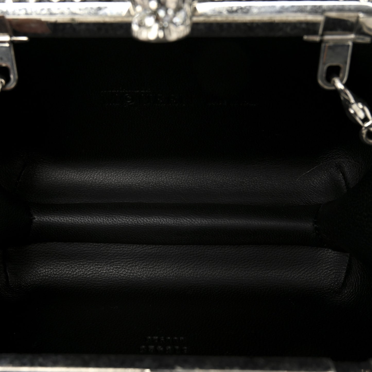 Calfskin Studded Britannia Skull Chain Clutch Black