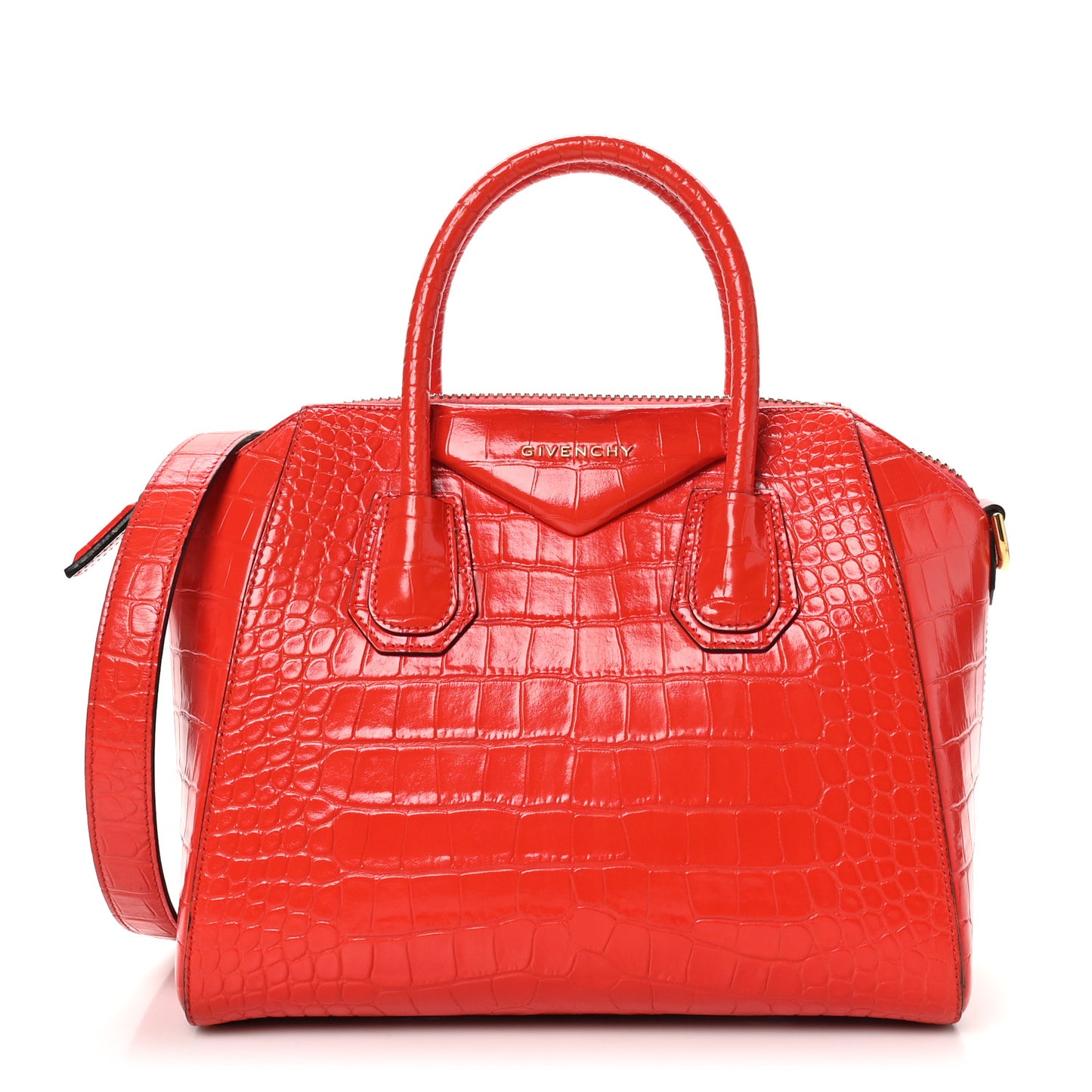Calfskin Crocodile Embossed Small Antigona Red