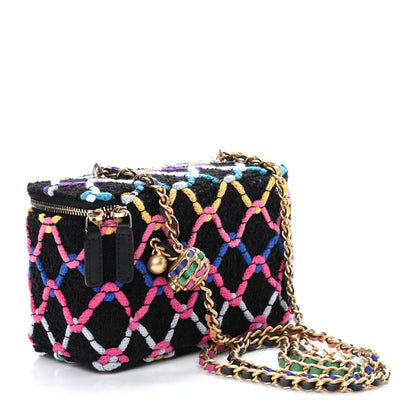 Chanel Tweed Diamond Threaded CC Pearl Crush Small Vanity Case With Chain Black Multicolor 2 of 11