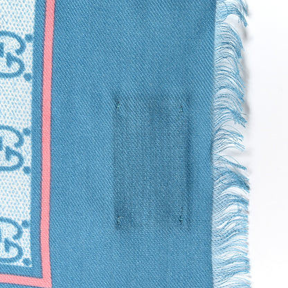 Gucci Modal Silk GG Monogram Big Gold Horsebit Fringe Shawl Bluette Pink 3 of 5
