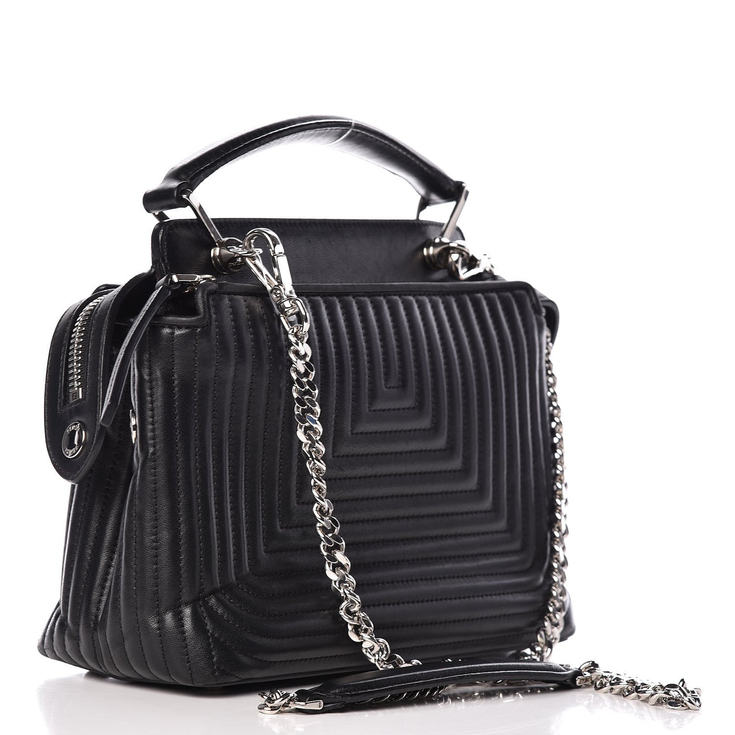 Shiny Nappa Trapuntata Small DotCom Click Top Handle Chain Satchel Black