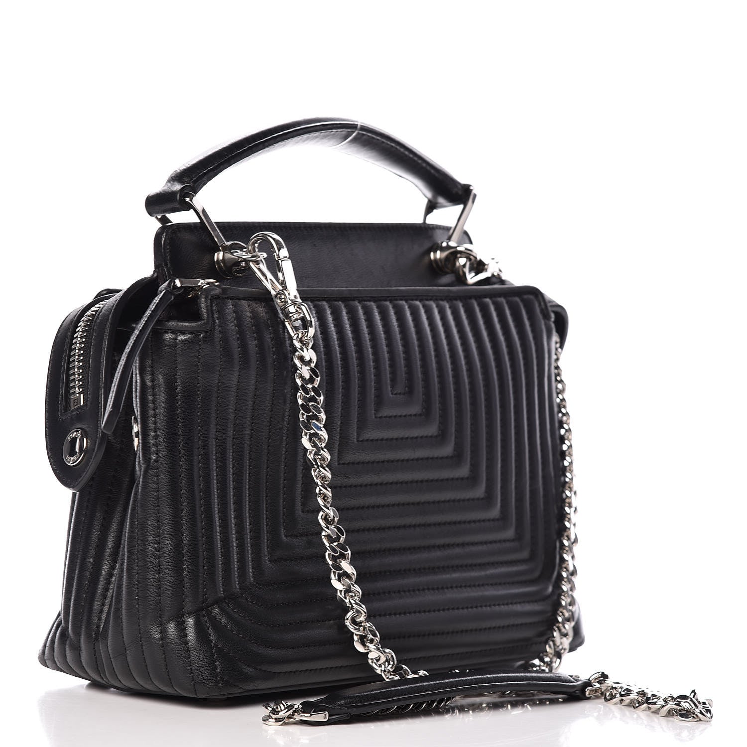 Fendi Shiny Nappa Trapuntata Small DotCom Click Top Handle Chain Satchel Black 3 of 13