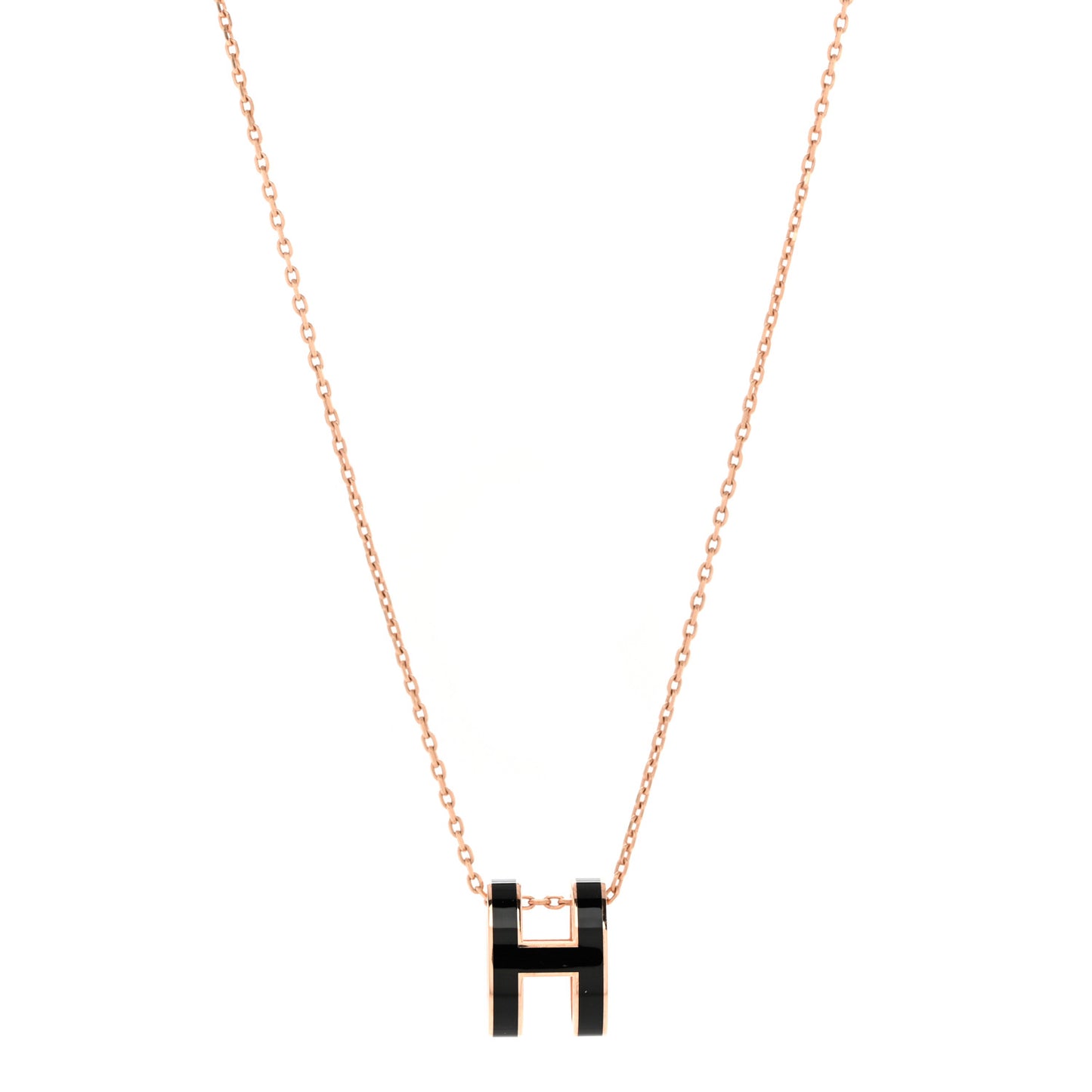 Lacquered Rose Gold Pop H Pendant Necklace Black