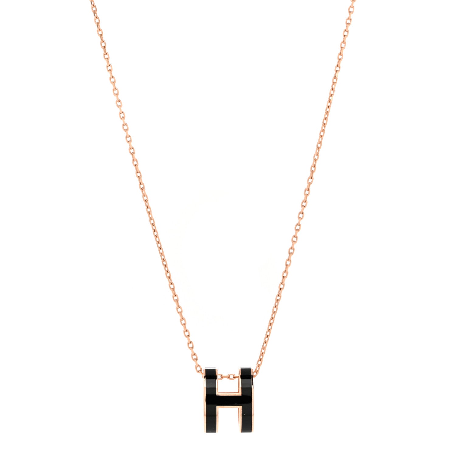 Hermes Lacquered Rose Gold Pop H Pendant Necklace Black 1 of 8